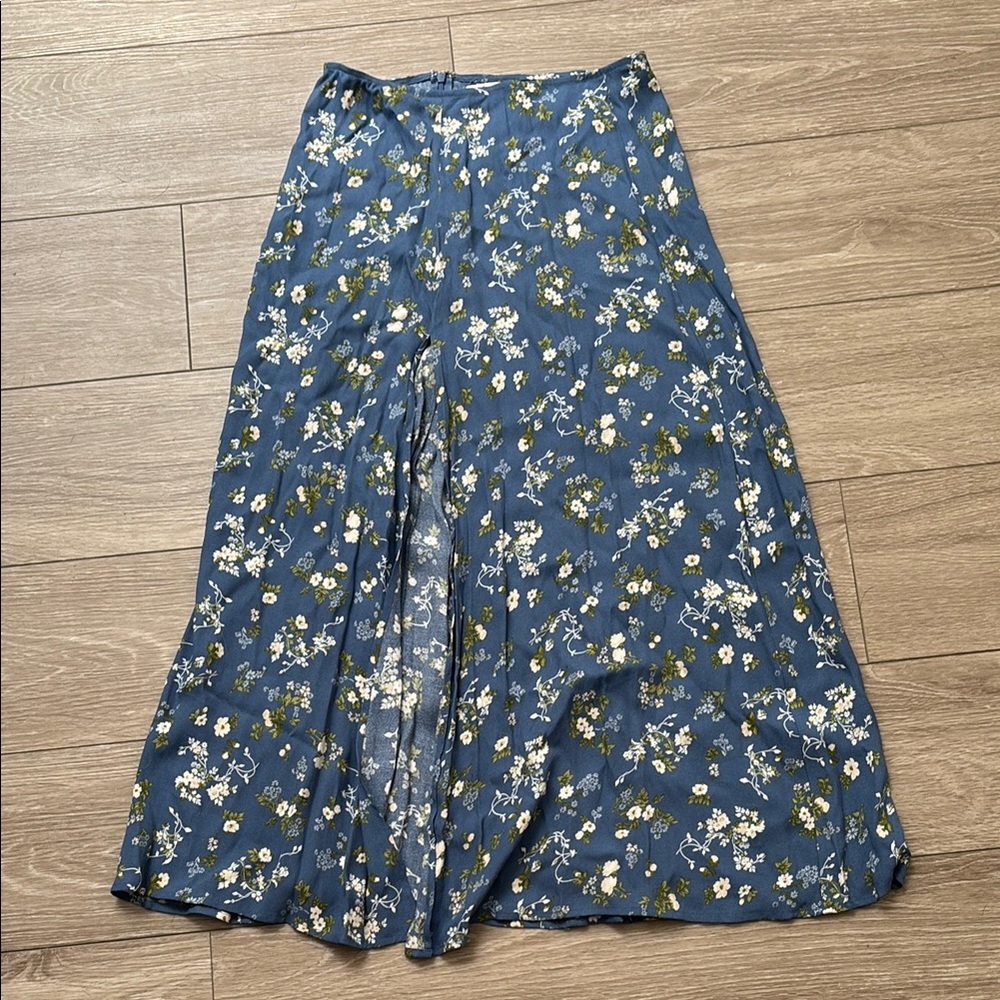 Reformation Blue A-Line Maxi Skirt with Slit